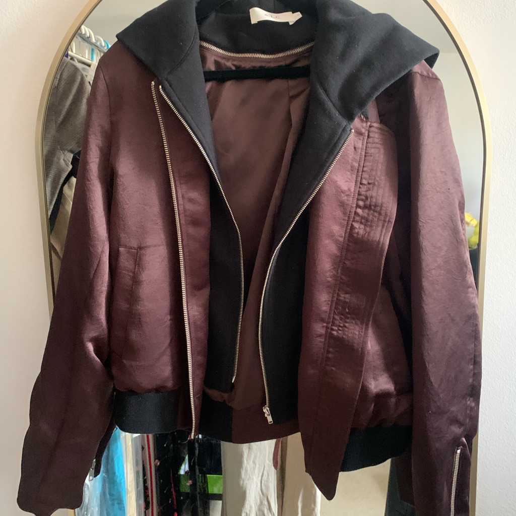 Burgundy Bomber Jacket With Cloth Hood